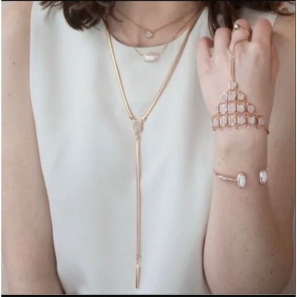 Kendra Scott Starla Iridescent Drusy Gold Plated Snake Chain Y Necklace 21"-23" - Picture 1 of 6